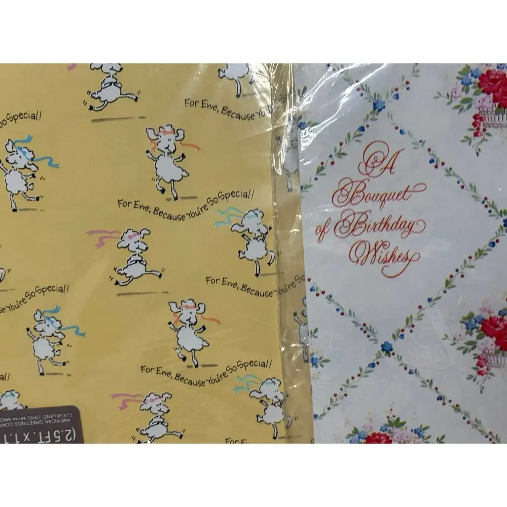 Vntg Birthday Wrapping Paper Lot 10 oz Ephemera Scrapbook Junk Journal Hallmark